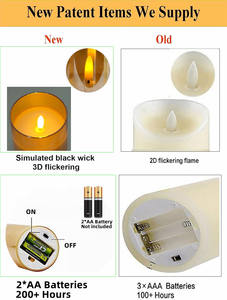 شمعة <span class=keywords><strong>LED</strong></span> زجاجية عمودية من الشمع الحقيقي تعمل بالبطارية بفتيل ضوئي ثلاثي الأبعاد عديم اللهب مع جهاز تحكم عن بعد ومؤقت لديكور حفلات الزفاف والمنزل - Product Image 5