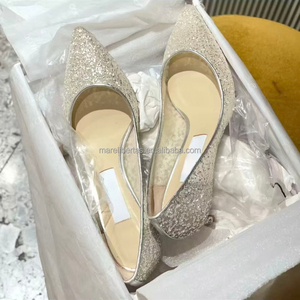 Zapatos de tacón alto JC de primera calidad con punta en malla, brillantes, personalizados, importados, con forro de piel de oveja de alta calidad, elegantes y nobles para mujer. - Product Image 2