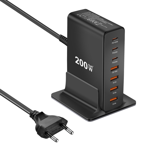 SAA KC Certified 200W USB C Charger Multiple GaN3 Max PD 100W QC18W Fast Charger Charging Station for iPhone 17 Samsung 25