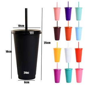 แก้วน้ำพลาสติกแบบมีฝาและหลอดดูด ขนาด 24 ออนซ์ 710 มล. สกรีนโลโก้ได้ ผนังสองชั้น เก็บอุณหภูมิ  ผิวด้าน เหมาะสำหรับเป็นของขวัญทางธุรกิจ - Product Image 2