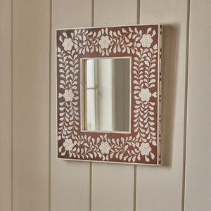 Floral Bone Inlay Large Elegant Bohemian Handmade Wall <b>Mirror</b> with Floral Pattern for Bathroom Use and Living Room Decor - Product Image 1