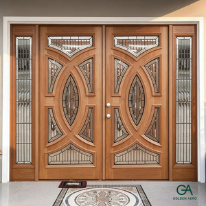 Puerta principal doble de madera maciza GA-50G con panel lateral de vidrio tintado para apartamento - Product Image 2