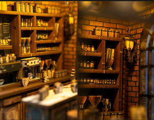 Nouveau produit transfrontalier : Modèle miniature de librairie en bois <span class=keywords><strong>3D</strong></span> à assembler soi-même, 50 pièces, avec cristal vert, jouet DIY - Product Image 6