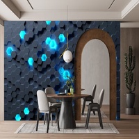 Papier peint géométrique hexagonal néon noir et bleu, décoration de salle de jeux high-tech, peintures murales autocollantes