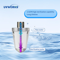 Dispositif de désinfection de l'eau par LED UVC pour robinet, DC12-24V, 2,5 LPM, couleur de lumière personnalisable, pour l'eau potable domestique, UVWORKS