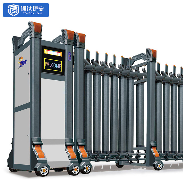 Factory Automatic Outdoor Aluminum Security Retractable Gate Electric Trackless Driveway Folding Sliding Retractable Door Entry