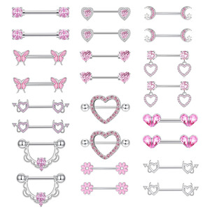 Freya Anillos de Piercing para Pezón, Barra con Colgante de <span class=keywords><strong>Mariposa</strong></span> y Corazón, Joyería de Piercing para Seno, Acero Quirúrgico, Pendientes para Hélice y Tragus - Product Image 2