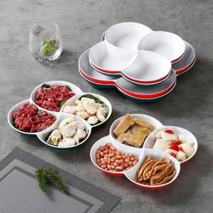 Platos de melamina de cuatro compartimentos, forma irregular, color sólido, para servir bocadillos en fiestas, divisor de frutos secos y nueces - Product Image 1