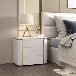 Mesita de Noche Blanca, mesita de noche auxiliar, mesita de noche flotante de madera antigua con cajón para muebles modernos - Product Image 1