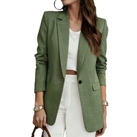 Nouveau Blazer Polyvalent Ample à Manches Longues et Col Mandarin en Laine/Tissu de Soie Uni à Un Bouton, Style Européen et Américain pour Femme