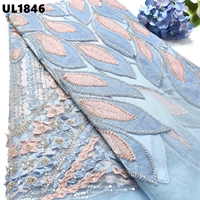 Nouveau Tissu en Tulle de Luxe Lourdement Perlé à Motifs Floraux, Dentelle Brodé de Perles pour Robe de Soirée Bolivienne, Robe de Mariée, Vente en Gros