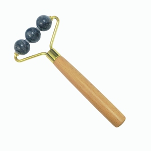 Customized logo Anti Aging Wooden Handle Lightning Stone Three <b>Balls</b> Jade Roller for Face - Product Image 5