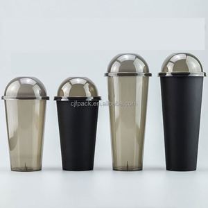 Custom Logo Silk Screen Printed 700ML Disposable <b>Plastic</b> PP Frosted 90mm Diameter All Black Hard Clear <b>Cups</b> for Boba Bubble Tea - Product Image 4