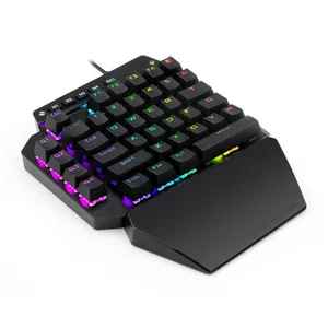 K700 Keyboard Gaming Mekanis Satu Tangan, Sandaran Tangan Dapat Dilepas 44 Kunci RGB Saklar Biru Backlit 6 Tombol Makro
