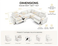 Bedeep PU Übergroßes Modulares Ecksofa mit Elektrischer Liegefunktion, Kopfstütze, Stauraum, Getränkehaltern, Tiefes L-förmiges 6-Sitzer-Ecksofa