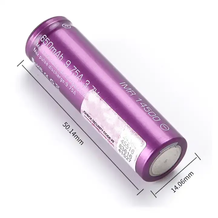 Lanterna 650mah icr 14500 6.5amp roxo bateria celular 3.7v li-ion recarregável
