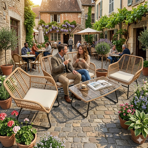 Ensemble <span class=keywords><strong>de</strong></span> <span class=keywords><strong>salon</strong></span> <span class=keywords><strong>de</strong></span> <span class=keywords><strong>jardin</strong></span> <span class=keywords><strong>en</strong></span> rotin et acier plein, 4 pièces, durable, avec coussins, table <span class=keywords><strong>en</strong></span> <span class=keywords><strong>verre</strong></span> <span class=keywords><strong>trempé</strong></span> pour patio et balcon - Product Image 5