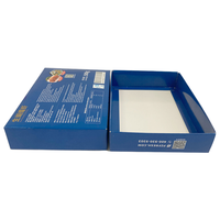 Dossier d'emballage personnalisé en papier bleu recyclable pour aliments surgelés, avec couvercle étanche et pelliculage mat, imprimé du logo crevettes et poisson
