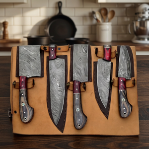 Juego de 5 Cuchillos de Cocina Profesionales Desechables con Mango de Pakkawood, Cuchillo de Chef Japonés con Bloque, Hoja de Acero de Damasco Afilada para Vegetales - Product Image 4