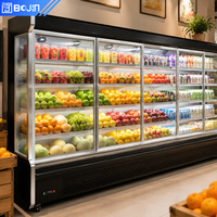 Réfrigérateur de présentation sans givre avec rideau d'air pour supermarché et magasin de fruits, vente en gros sur mesure