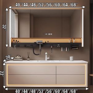 Mueble de Baño Blanco Estilo Crema, Montado en la Pared, con Cuatro Cajones, Lavabo Integrado sin Juntas y Espejo LED Inteligente Antivaho - Product Image 2