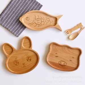 Bandeja de madera para comida de bebé con forma de animal de dibujos animados para niños, plato para servir comidas ZS0327 - Product Image 3