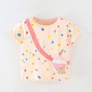 USA lovely loose fit baby t shirt summer round neck short sleeve ice cream Dot printing plain t shirts for kids girl clothing