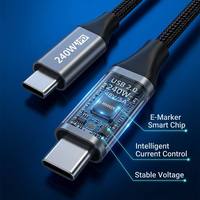 Cable de Carga USB C PD de 240W, 48V 5A, Cable de Datos Tipo C con Trenzado de Nailon USB 2.0 para Laptop, Tablet, Smartphone, Banco de Energía