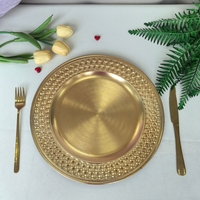 Assiette de Présentation Rétro de Style Européen, Luxe Léger, Dorée, 13 Pouces, en Plastique PP Non Toxique et Écologique, pour Décoration de Table de Mariage et Fêtes