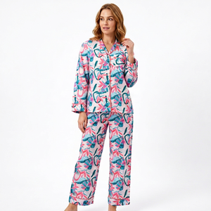 Pijamas de Mujer 100% Algodón con Estampado Digital, Cierre con Cordón, Manga Corta/Larga, Tela Popelina Suave y Transpirable - Product Image 1