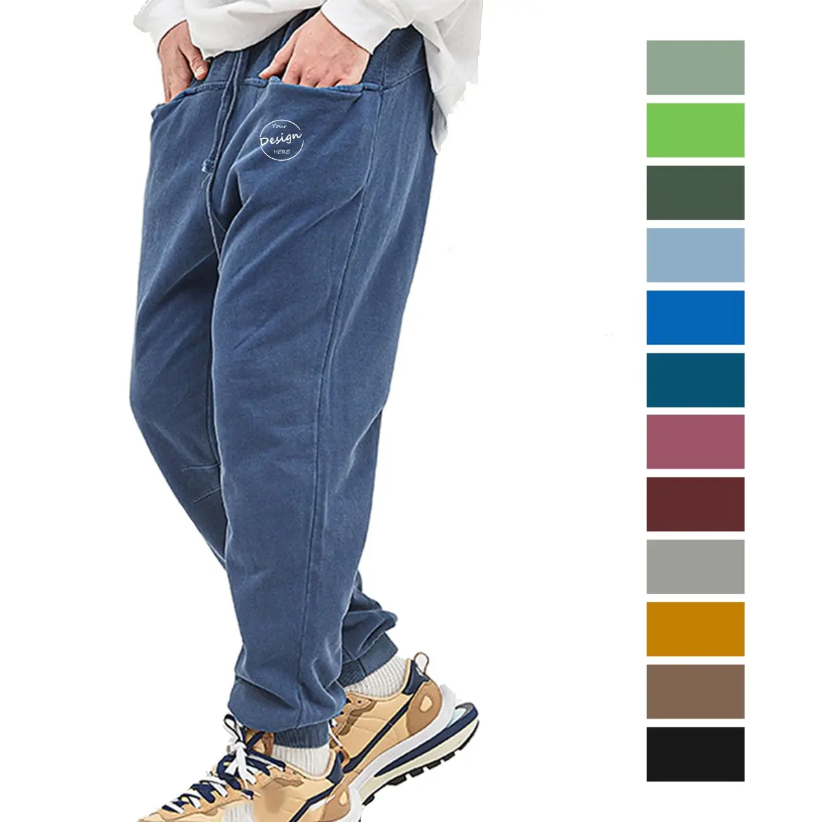 Benutzer definierte Mode Vintage gewaschene Front Double Pocket Jogger Acid Wash Flare Jogging hose Herren Sport Track Pants für Männer