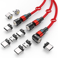 Cable de Carga Magnético USB 3 en 1 con Rotación de 540 Grados, Cable de Datos Trenzado de Nailon con Carga Rápida de 3A, Micro USB C para Teléfono Tipo C