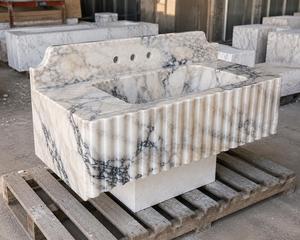 Mueble de Baño Flotante de Mármol Calacatta Viola con Diseño de Mármol Wolf, Moderno, Ecológico, Duradero, con Lavabo Integrado, Natural - Product Image 6