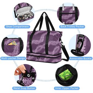 Sac de voyage pliable Aloha, sac de week-end, design hawaïen violet Puakenikeni Lei, sac de voyage personnalisé avec poche pour trolley - Product Image 5