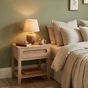 Nara <b>Bedside</b> Modern Solid Wood <b>Bedside</b> <b>Table</b> with <b>Rattan</b> Drawer Natural Oak Nightstand Minimalist Furniture Lumora - Product Image 2