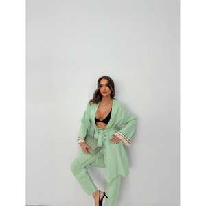 ชุดกิโมโนออกกำลังกายยี่ห้อ ARM คอตั้ง ผ้าโพลีเอสเตอร์ ลายพิมพ์ ทรงเข้ารูป ความยาวระดับเข่า สีมิ้นท์ ขั้นต่ำ 3 ชิ้น - Product Image 2