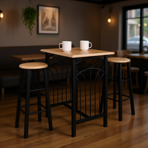 Compact Bar Table And Stool <b>Set</b> Wood And Steel <b>Square</b> Modern Elegant Home Bar Furniture - Product Image 2