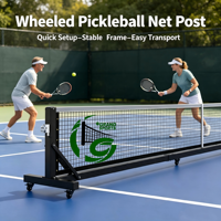 Poteau de filet de pickleball professionnel en acier galvanisé, portable et sur roues, pour le sport et le divertissement, pour clubs, gymnases et terrains
