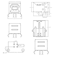 Conector USB 2,0 tipo B hembra de ángulo recto, conector PCB de 4 pines, tipo DIP