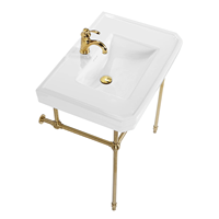 Lavabo autoportant moderne en métal doré brossé de 81 cm/31 pouces avec pieds en acier inoxydable 304