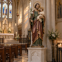 Statue en bronze peinte de Saint Joseph avec l'Enfant Jésus, statue religieuse catholique