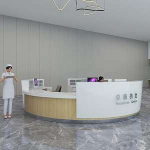 مكتب استقبال حديث على شكل حرف L قابل للطي لشخصين، مصنوع من الخشب الصلب، مناسب للمستشفيات والمدارس والفنادق - Product Image 1