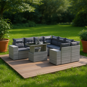 Ensemble de canapés de jardin Flambeau en rotin gris, 6 places, mobilier d'extérieur contemporain résistant aux intempéries - Product Image 2