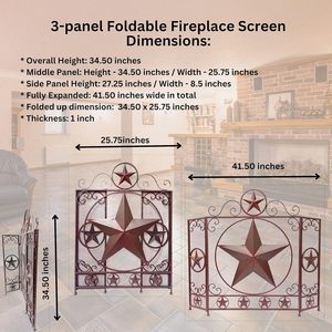 Rustic Brown 3-Panel Star Folding Metal Mesh Screen Decorative Fireplace Cover for Stand Alone <strong>Firescreen</strong> for Home Decor Iron - Product Image 5
