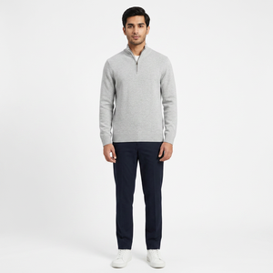 Mens Pullover Sweater Long Sleeve Knitted Sweaters Breathable Quarter Zip <b>Mock</b>-<b>neck</b> Knitted Sweater Men's Winter Knitwear - Product Image 1