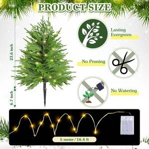 Pin de Norfolk artificiel de Noël LED de 27 pouces avec piquet de sol facile à pousser Faux Noël Décoration intérieure extérieure de Noël - Product Image 3