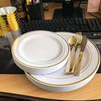 Assiettes rondes jetables en plastique PS avec bordure argentée et or rose de qualité alimentaire, assiettes à dîner commerciales pour restaurants et fêtes