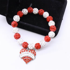 Precio bajo Venta al por mayor <span class=keywords><strong>Sorority</strong></span> Delta Sigma Theta <span class=keywords><strong>Charm</strong></span> Making Red White Bling Beaded Greek DST 1913 Soror Jewelry Pulsera elástica - Product Image 6