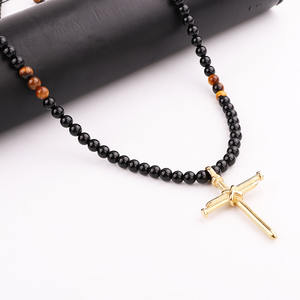 <span class=keywords><strong>Collana</strong></span> <span class=keywords><strong>Rosario</strong></span> con Croce Regolabile, Lunga <span class=keywords><strong>Collana</strong></span> di Gesù con Perline, Alta Qualità in Onice Opaco e Occhio di Tigre, Collane da <span class=keywords><strong>Uomo</strong></span> in Acciaio Inossidabile - Product Image 6