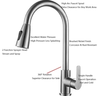 Robinet de cuisine monocommande extractible en acier inoxydable avec finition chromée, mitigeur eau chaude/froide à poser sur comptoir